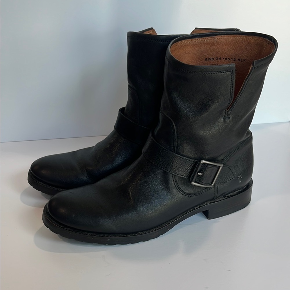 Frye Black Ankle Boots with Side Buckle  “Veronica”